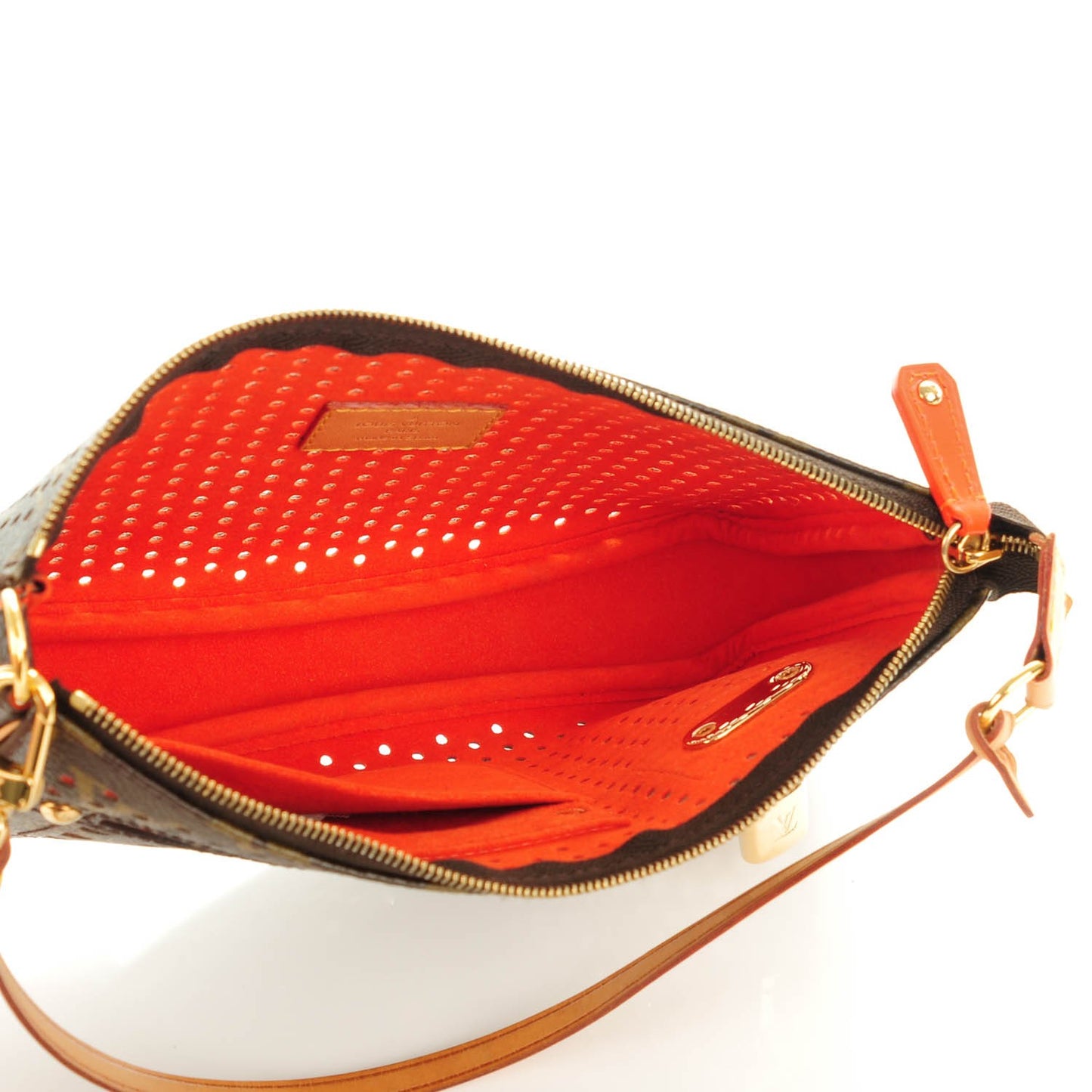 Monogram Perforated Pochette Accessories Bag Orange