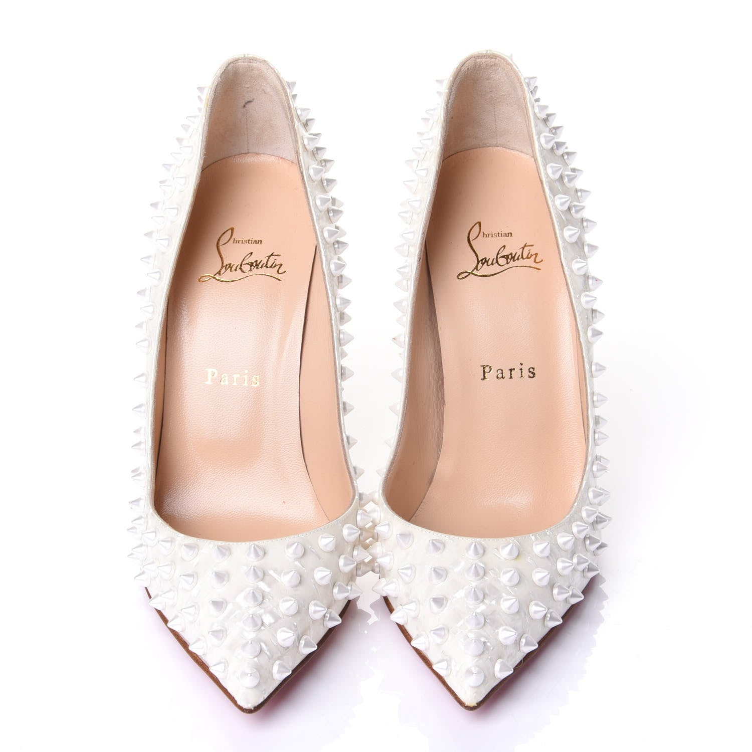 Christian Louboutin Patent Follies Spikes 100 Pumps 39 White 5 of 9