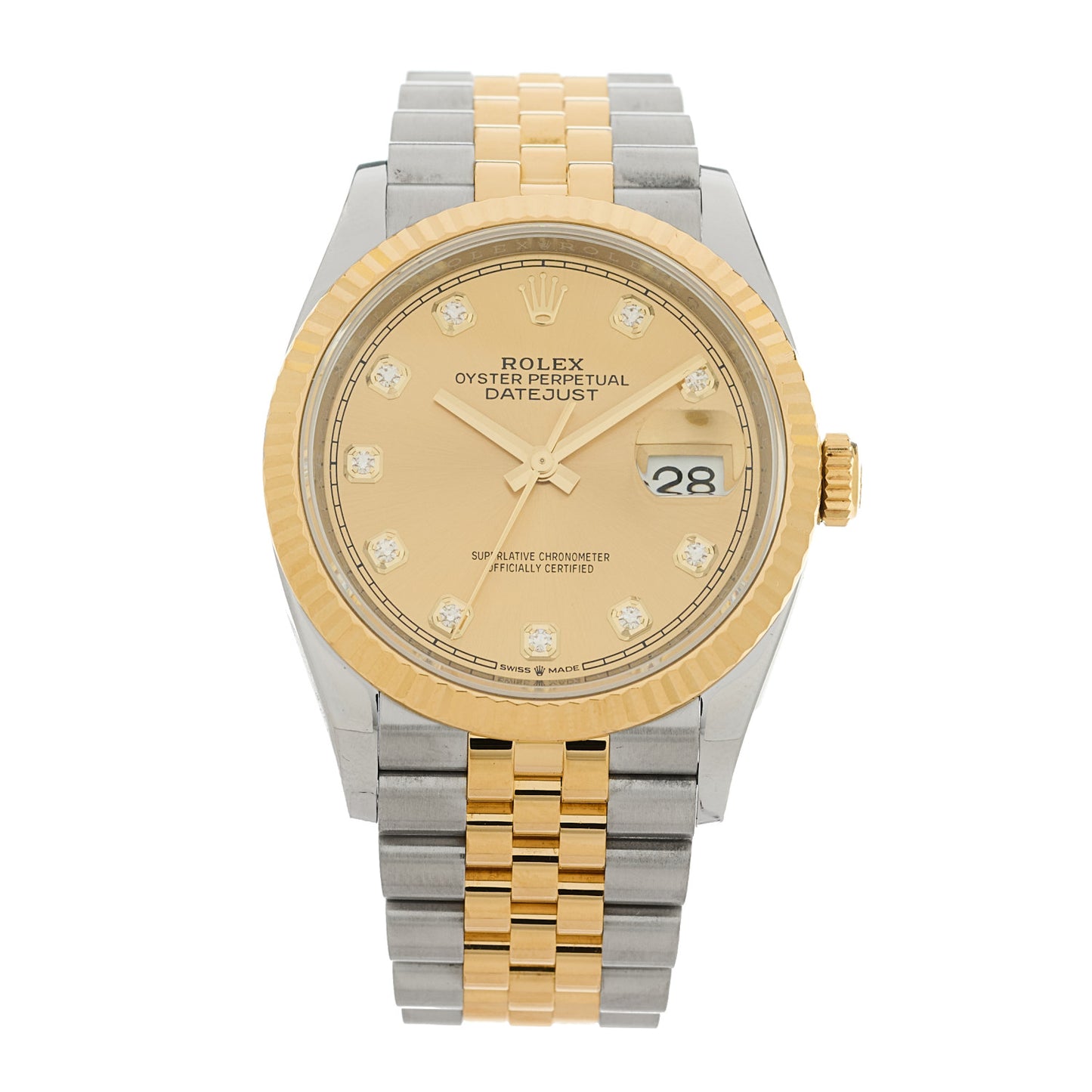 Stainless Steel 18K Yellow Gold Diamond 36mm Oyster Perpetual Datejust Watch Champagne 126233