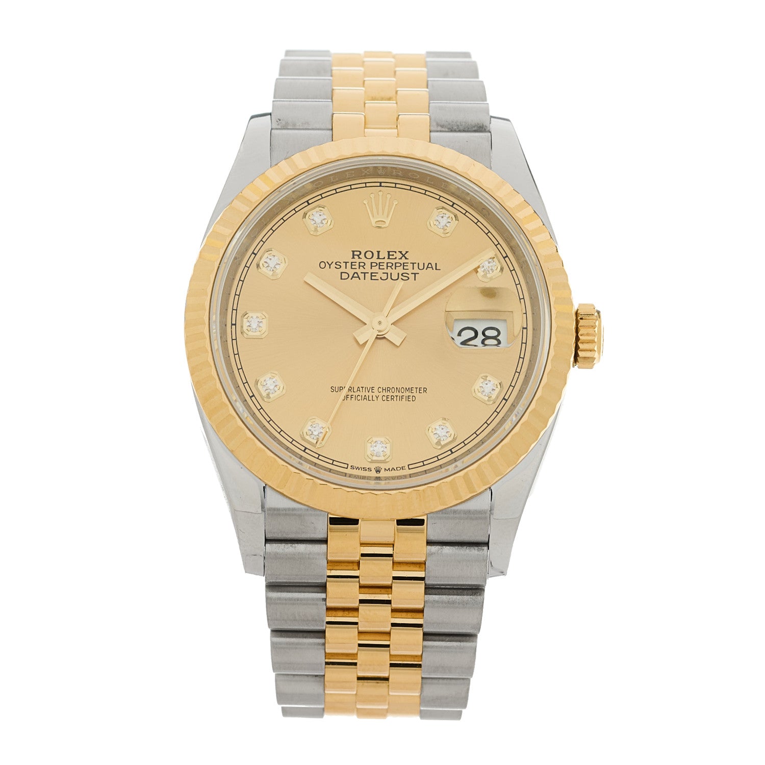 Rolex Stainless Steel 18K Yellow Gold Diamond 36mm Oyster Perpetual Datejust Watch Champagne 126233 1 of 4