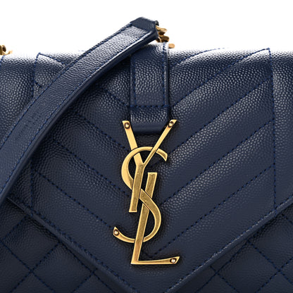 Saint Laurent Grain De Poudre Textured Mixed Matelasse Triquilt Small Monogram Satchel Blue Charron 12 of 14