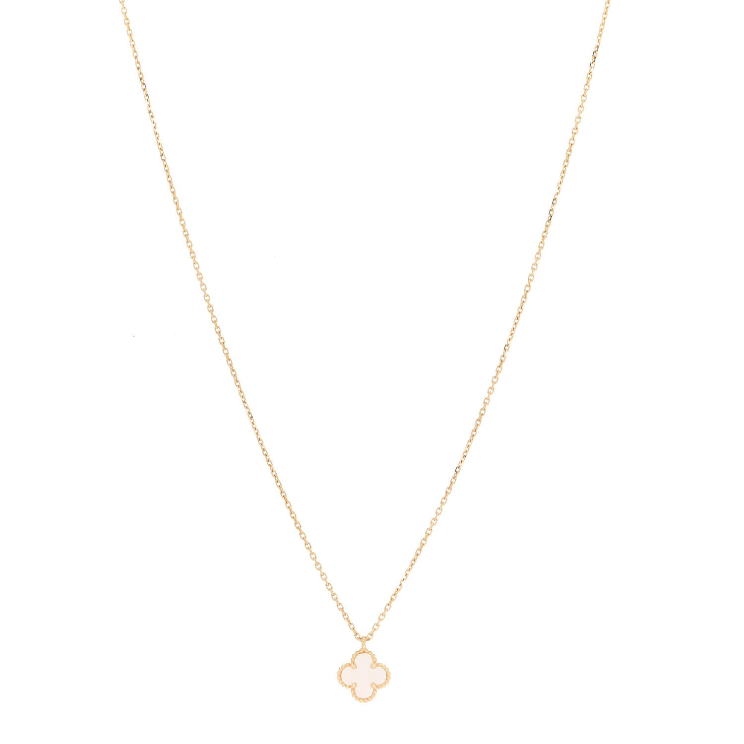 Van Cleef & Arpels 18K Yellow Gold Mother of Pearl Sweet Alhambra Pendant Necklace 1 of 8
