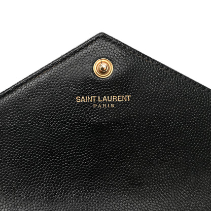 Saint Laurent Grain De Poudre Matelasse Chevron Monogram Envelope Chain Wallet Black 8 of 11
