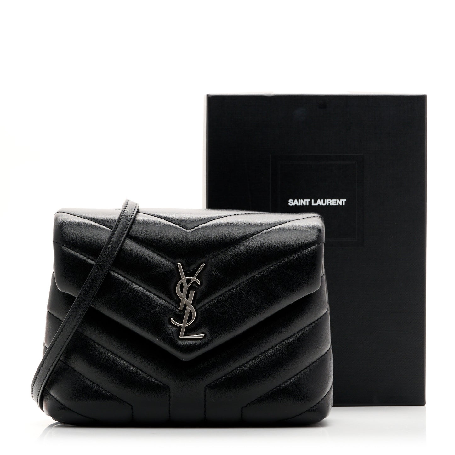 Calfskin Y Quilted Monogram Toy Loulou Crossbody Bag Black
