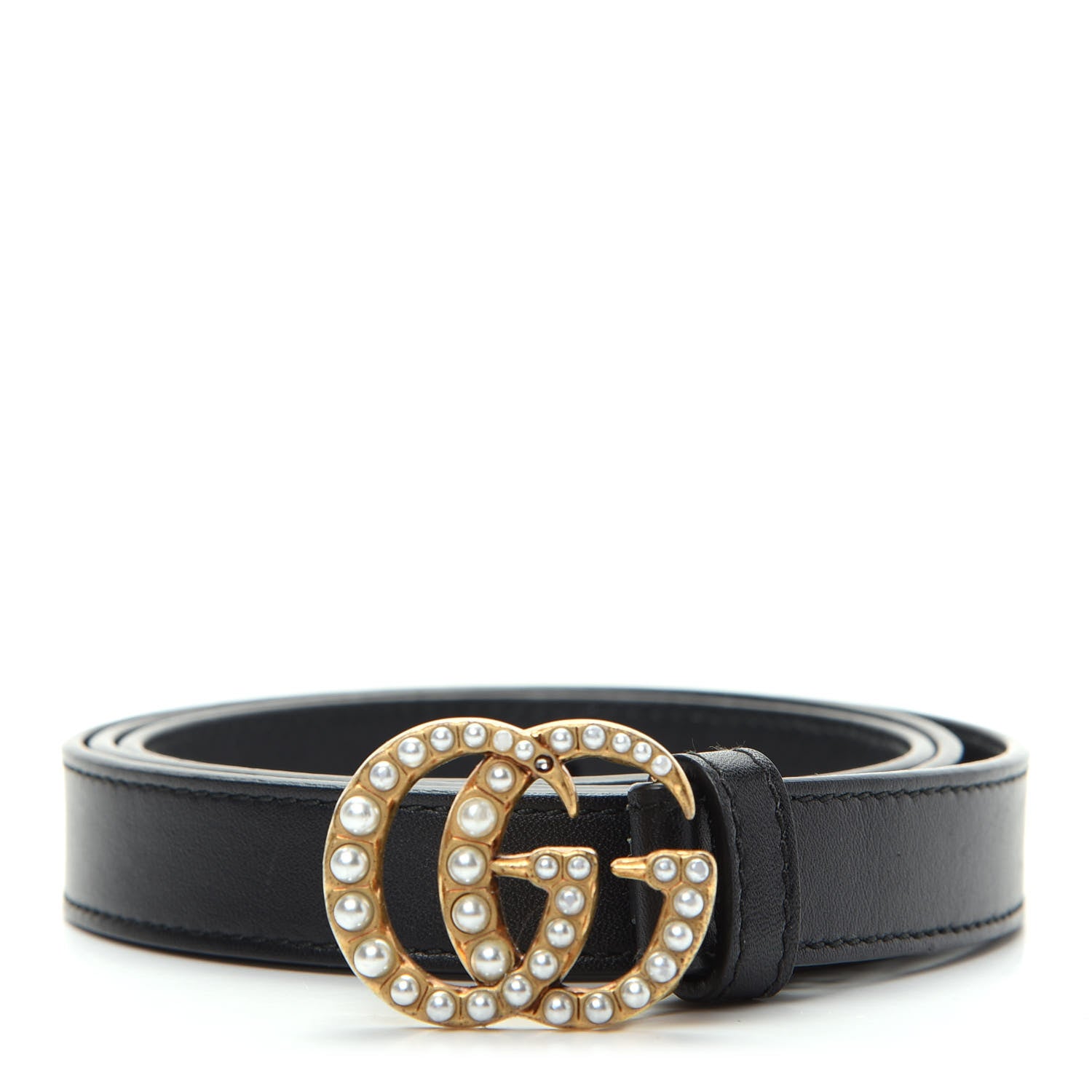 Gucci Calfskin Pearl Double G 20mm Belt 85 34 Black Cream 1 of 6