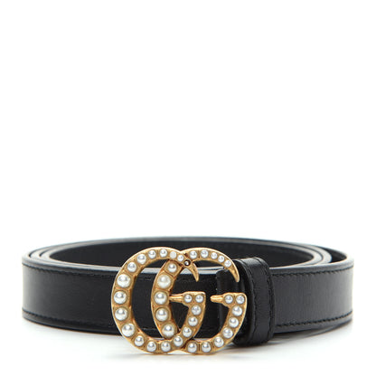Gucci Calfskin Pearl Double G 20mm Belt 85 34 Black Cream 1 of 6