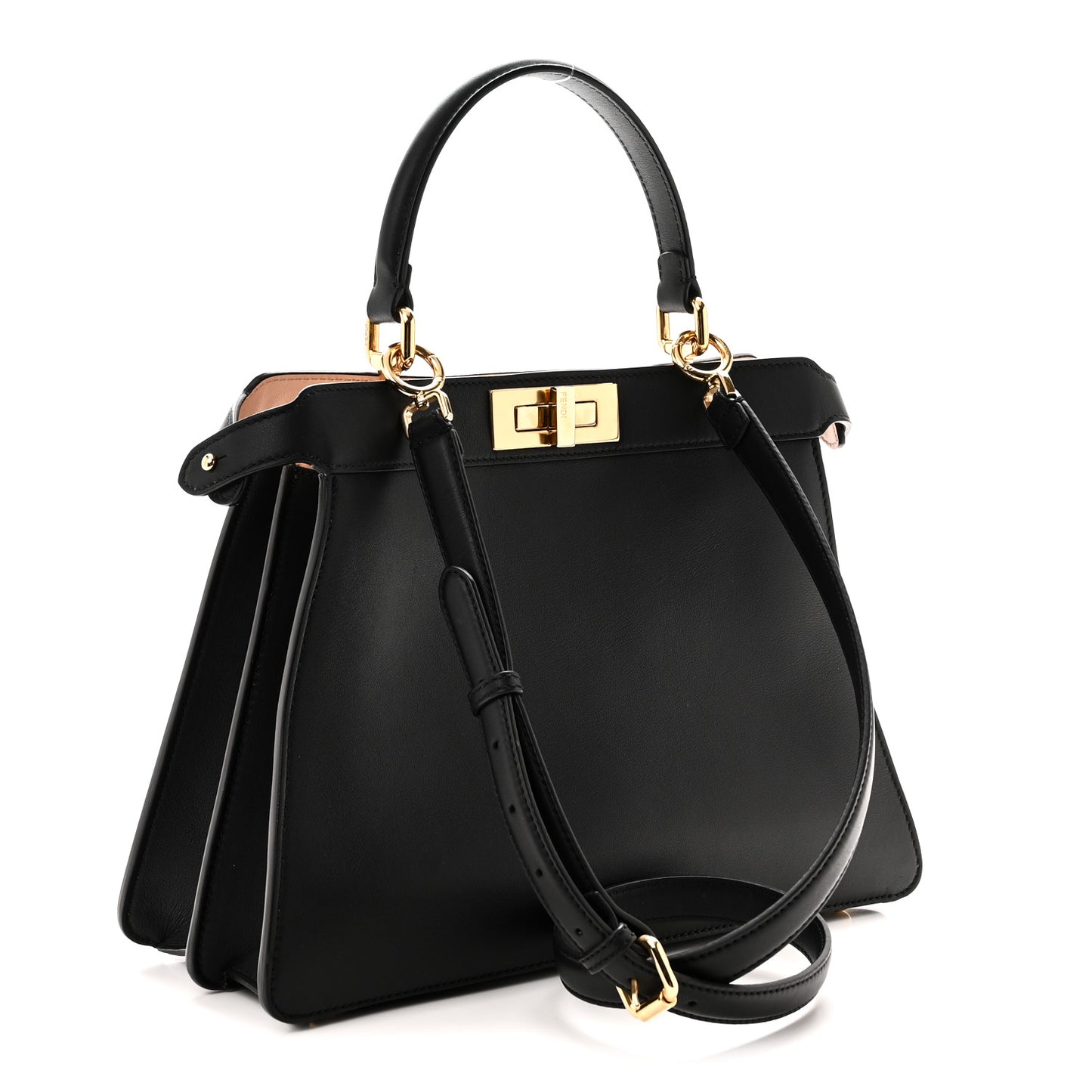 Vitello Seta Shiny Nappa Medium Peekaboo I SEE U Satchel Black Light Rose