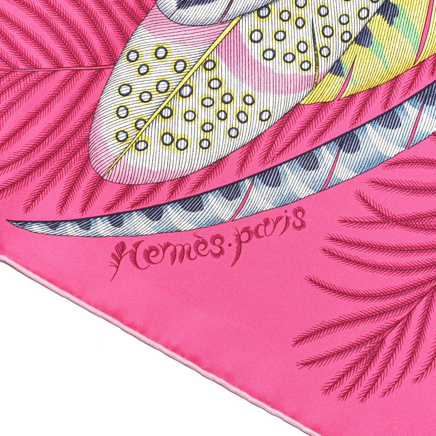 Silk Plumes En Fete Scarf 90 Rose Vif Bleu Vert