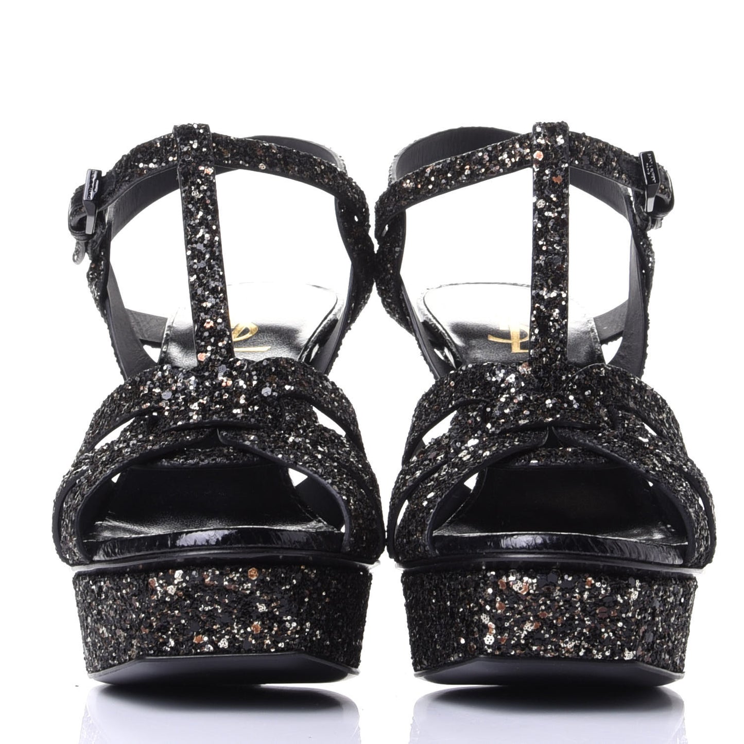 Glitter Calfskin Ayers Tribute 75 Platform Sandals 39.5 Midnight