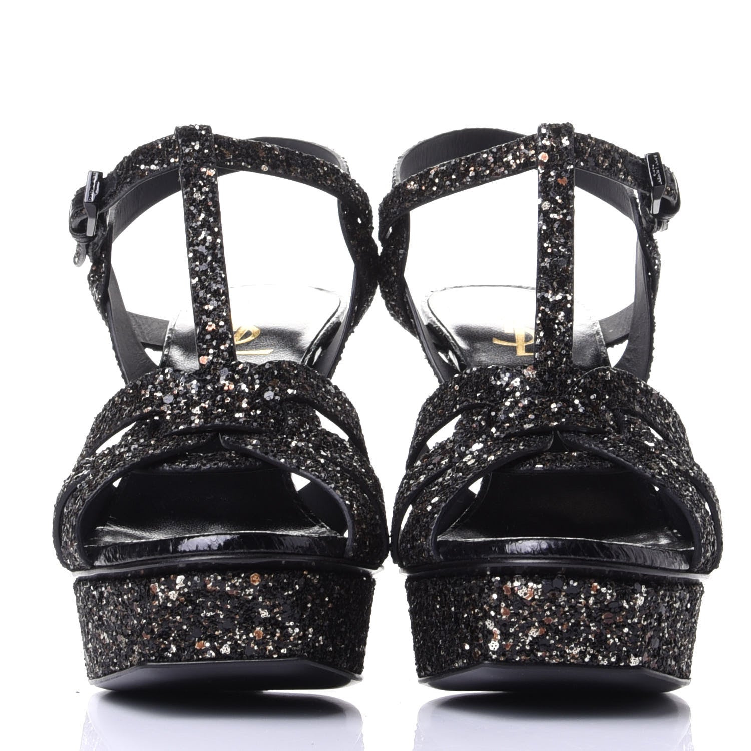 Saint Laurent Glitter Calfskin Ayers Tribute 75 Platform Sandals 39.5 Midnight 2 of 10