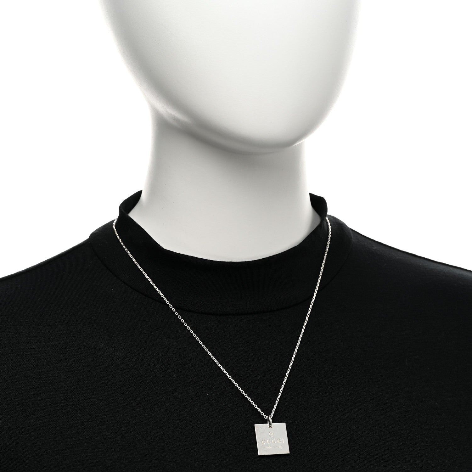 Gucci Sterling Silver Trademark Logo Square Pendant Necklace 2 of 5