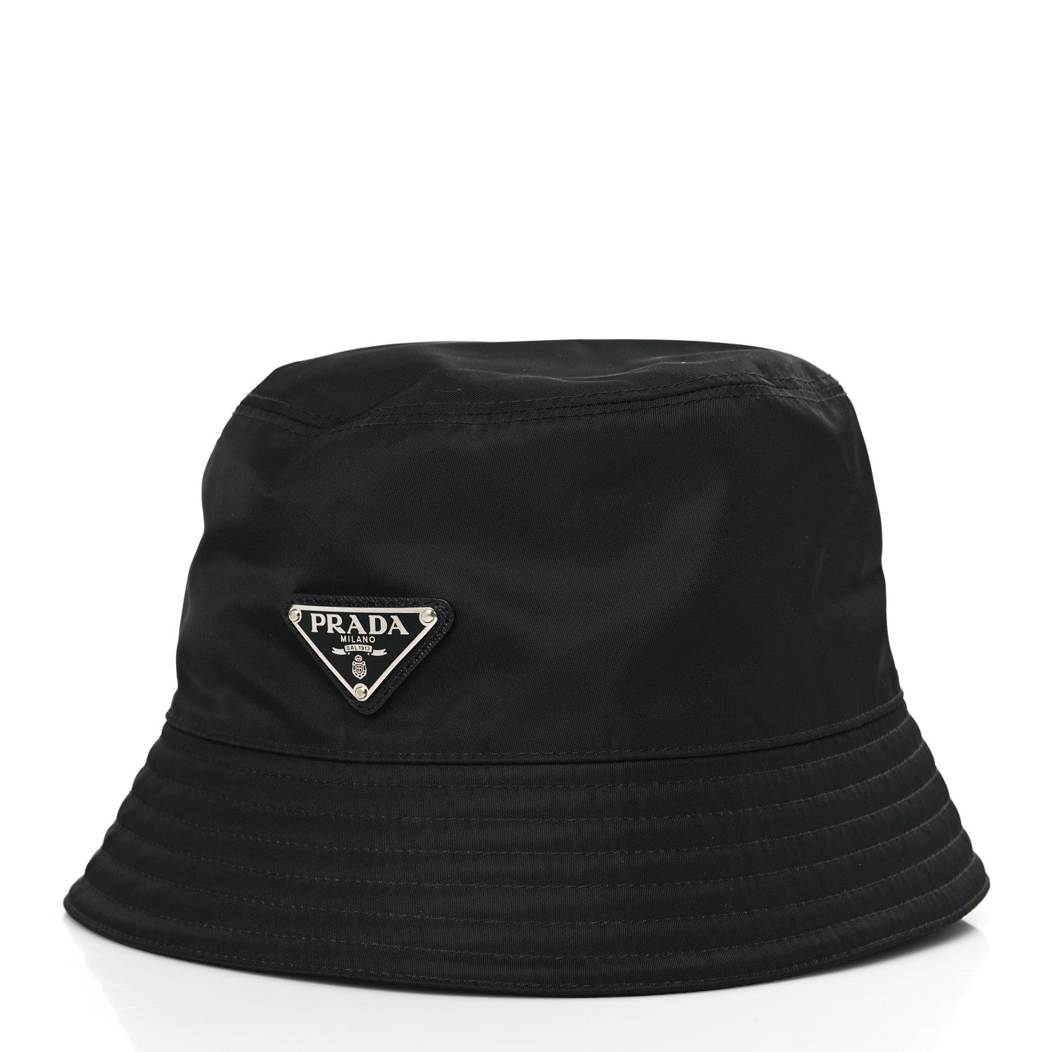 Prada Re-Nylon Metal Triangle Logo Womens Bucket Hat M Black 2 of 7