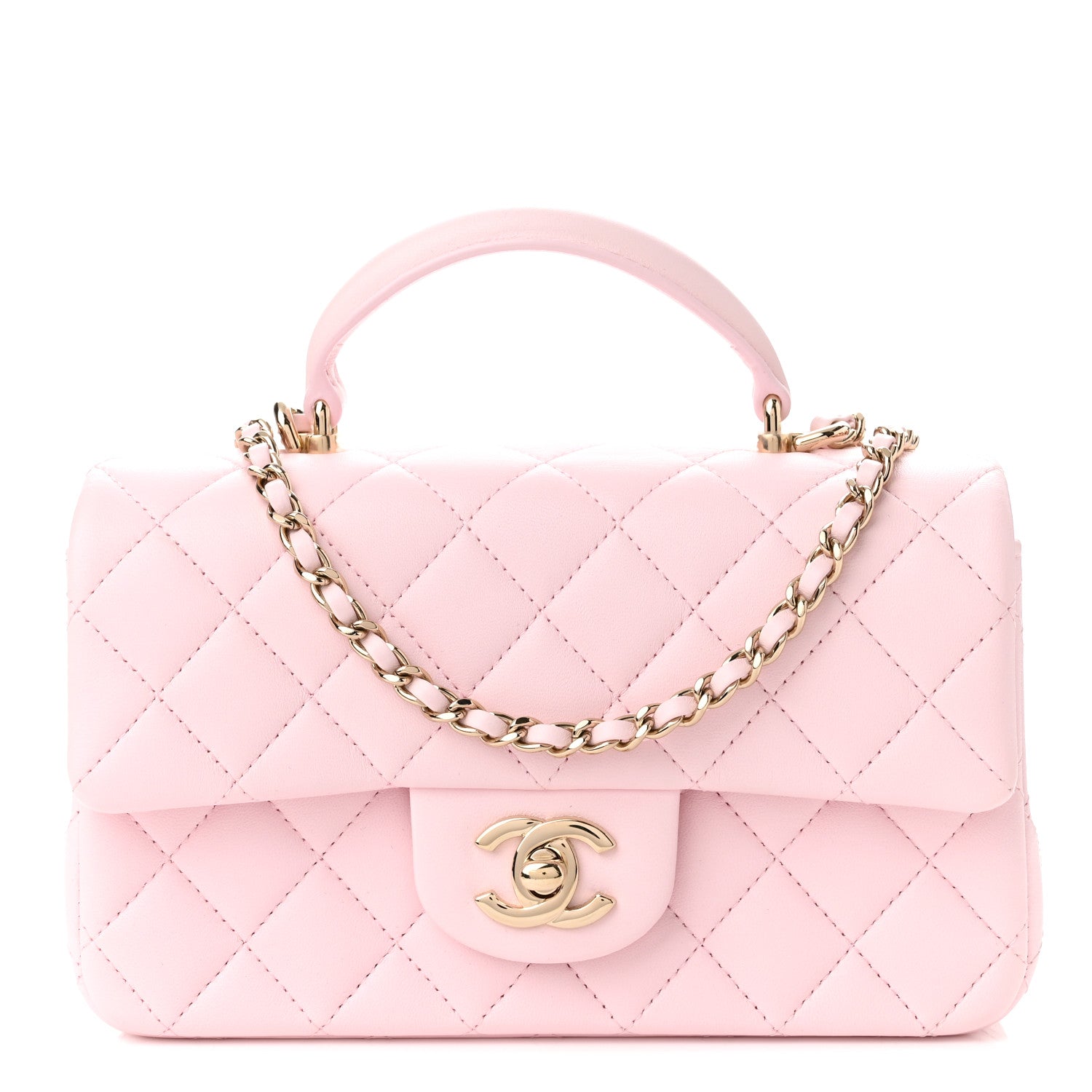 Chanel Lambskin Quilted Mini Top Handle Rectangular Flap Light Pink 1 of 11