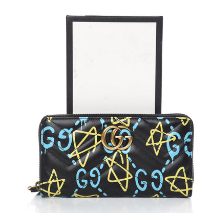 Gucci Calfskin Matelasse GucciGhost GG Marmont Zip Around Wallet Black New Acquamarine 11 of 11