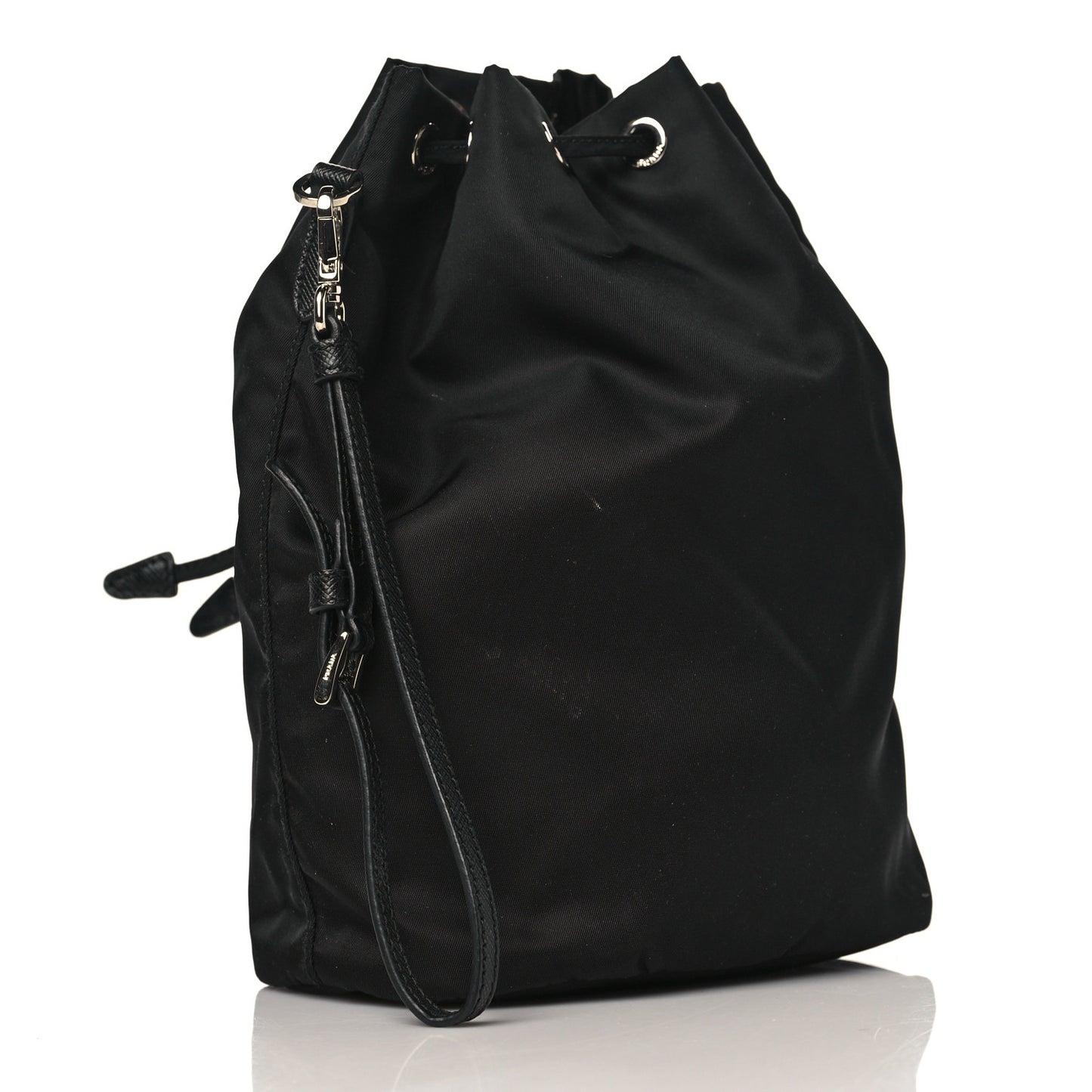 Saffiano Tessuto Nylon Vela Bucket Wristlet Black