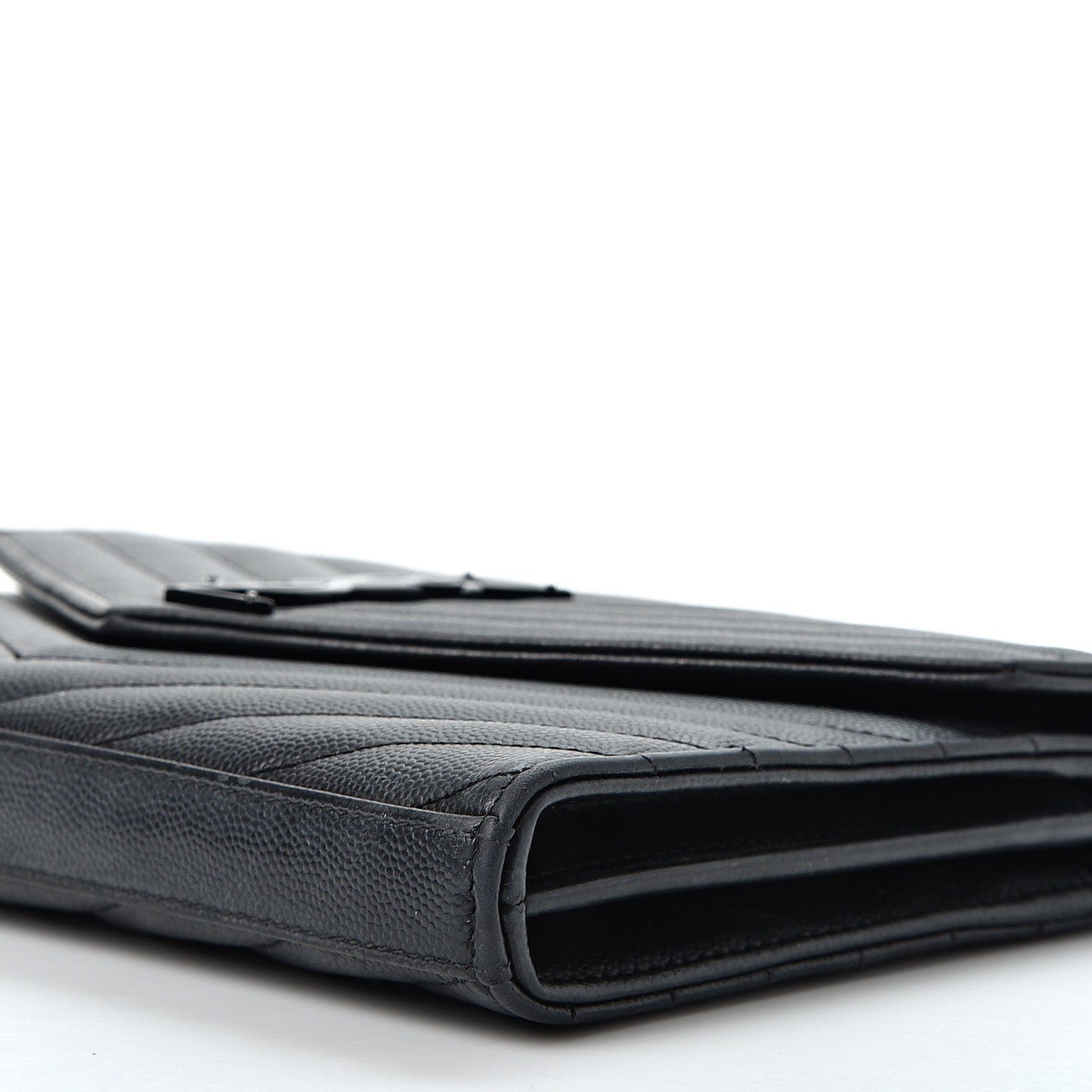Saint Laurent Grain De Poudre Matelasse Chevron Monogram Chain Wallet Black 8 of 8