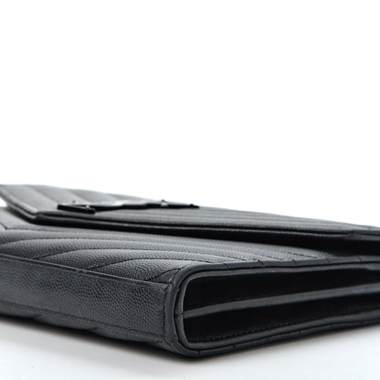 Saint Laurent Grain De Poudre Matelasse Chevron Monogram Chain Wallet Black 8 of 8
