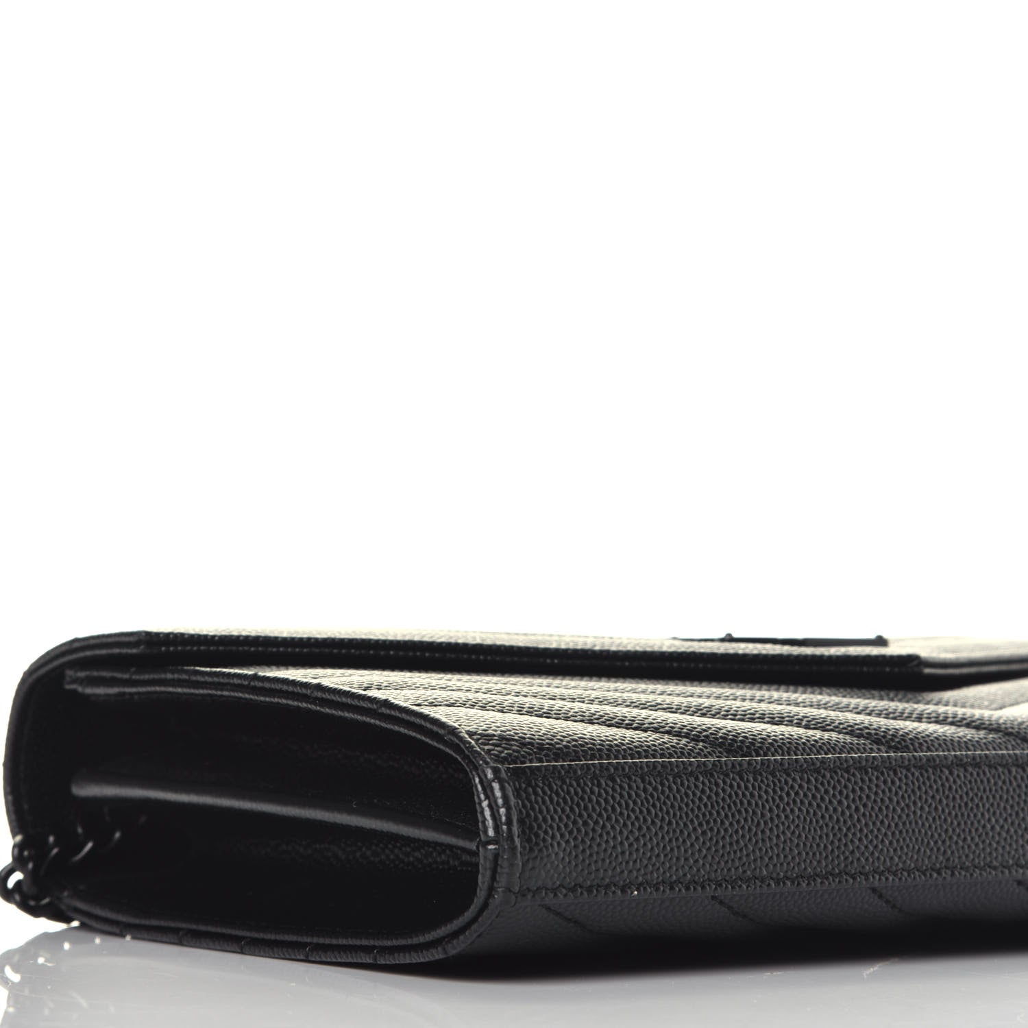 Saint Laurent Grain De Poudre Matelasse Chevron Monogram Chain Wallet Black 7 of 9