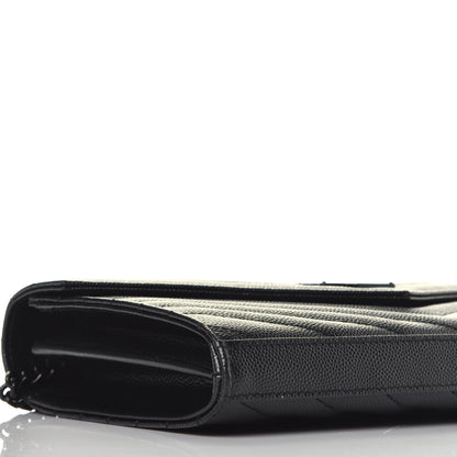 Saint Laurent Grain De Poudre Matelasse Chevron Monogram Chain Wallet Black 7 of 9