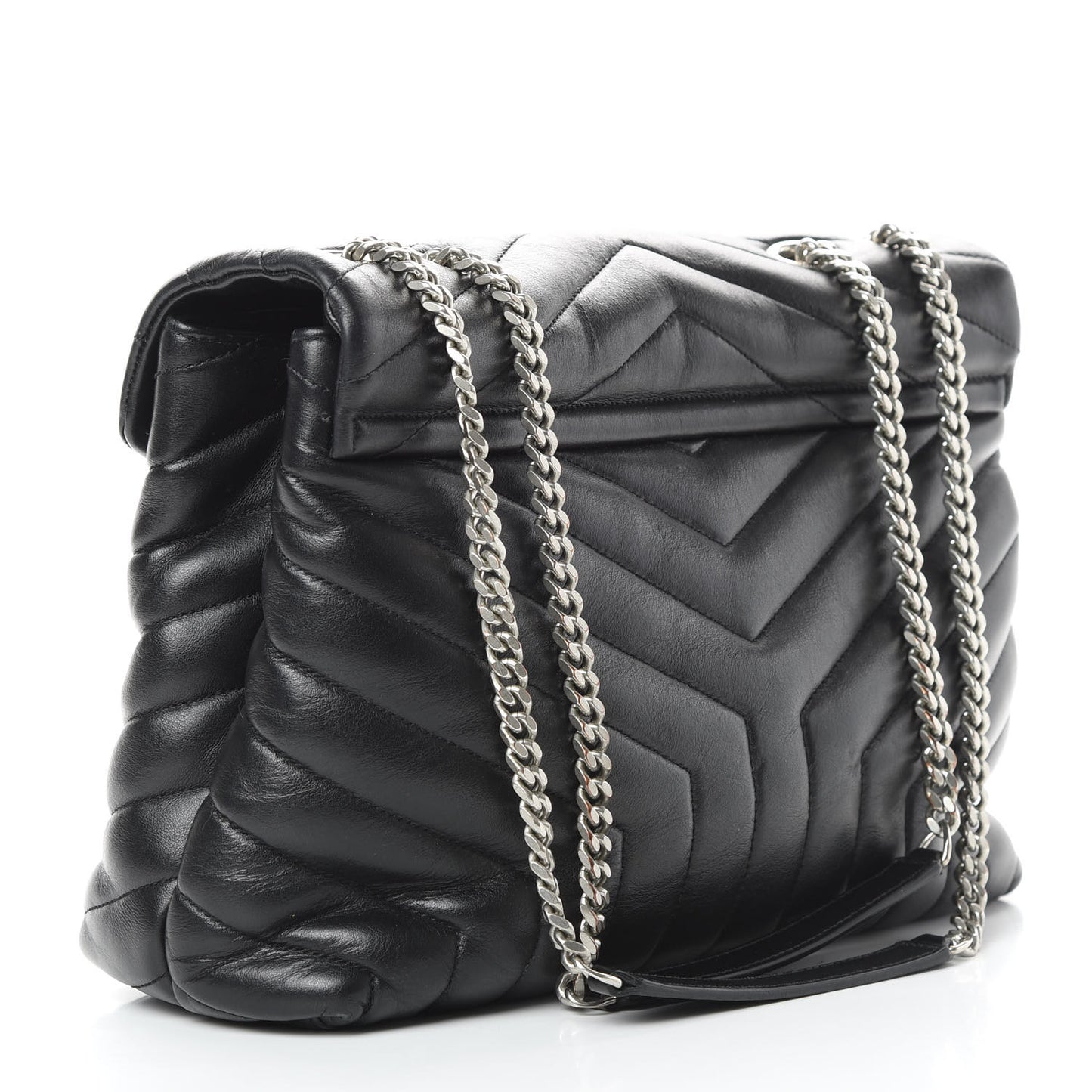 Calfskin Y Quilted Monogram Medium Loulou Chain Satchel Black