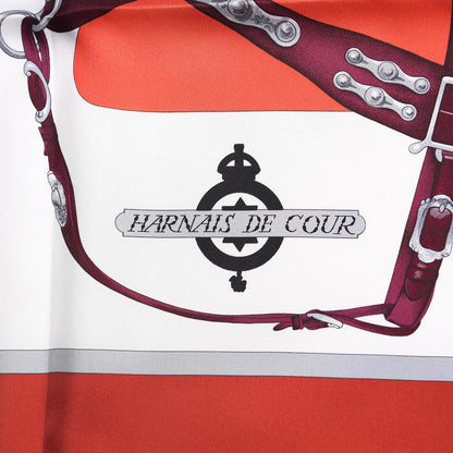 Hermes Silk Harnais De Cour Scarf 90 Bordeaux Black Corail 5 of 10