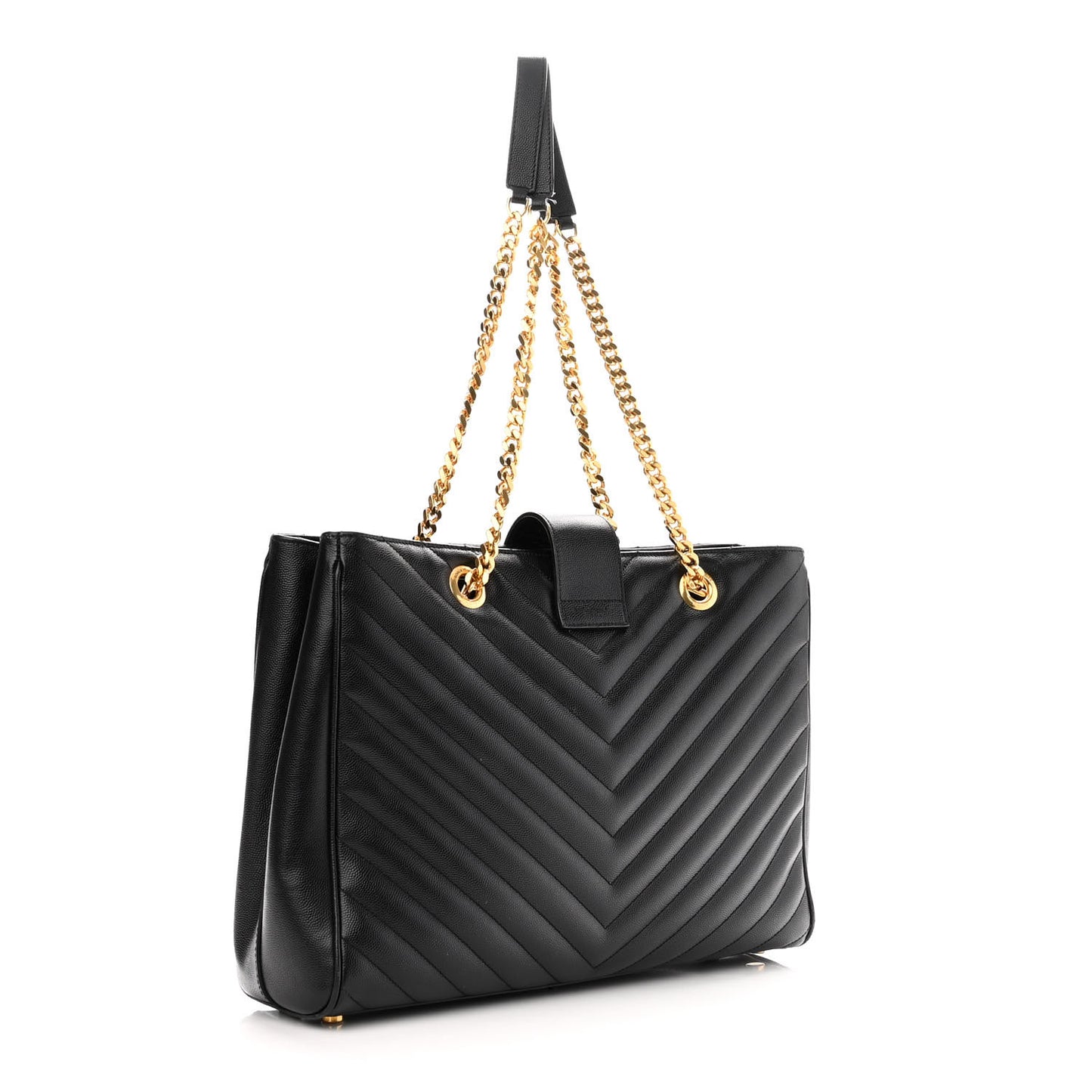 Grain De Poudre Matelasse Chevron Monogram Shopping Bag Black