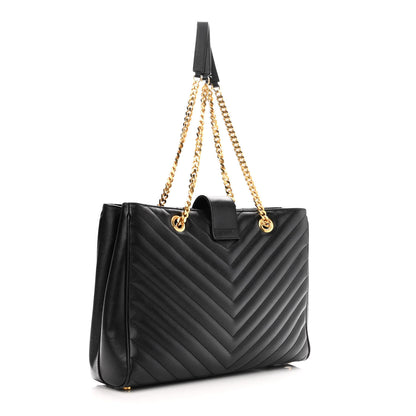 Saint Laurent Grain De Poudre Matelasse Chevron Monogram Shopping Bag Black 3 of 9