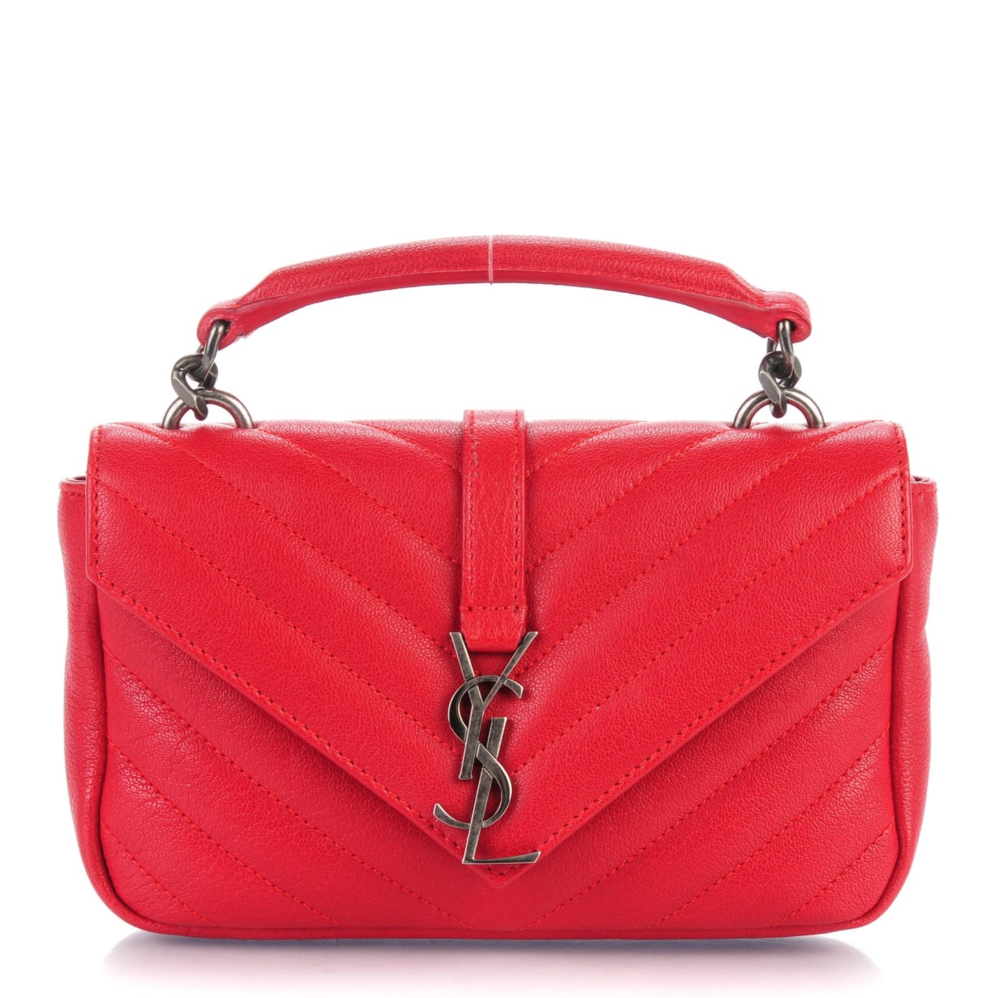 Sheepskin Matelasse Chevron Monogram College Chain Wallet New Red