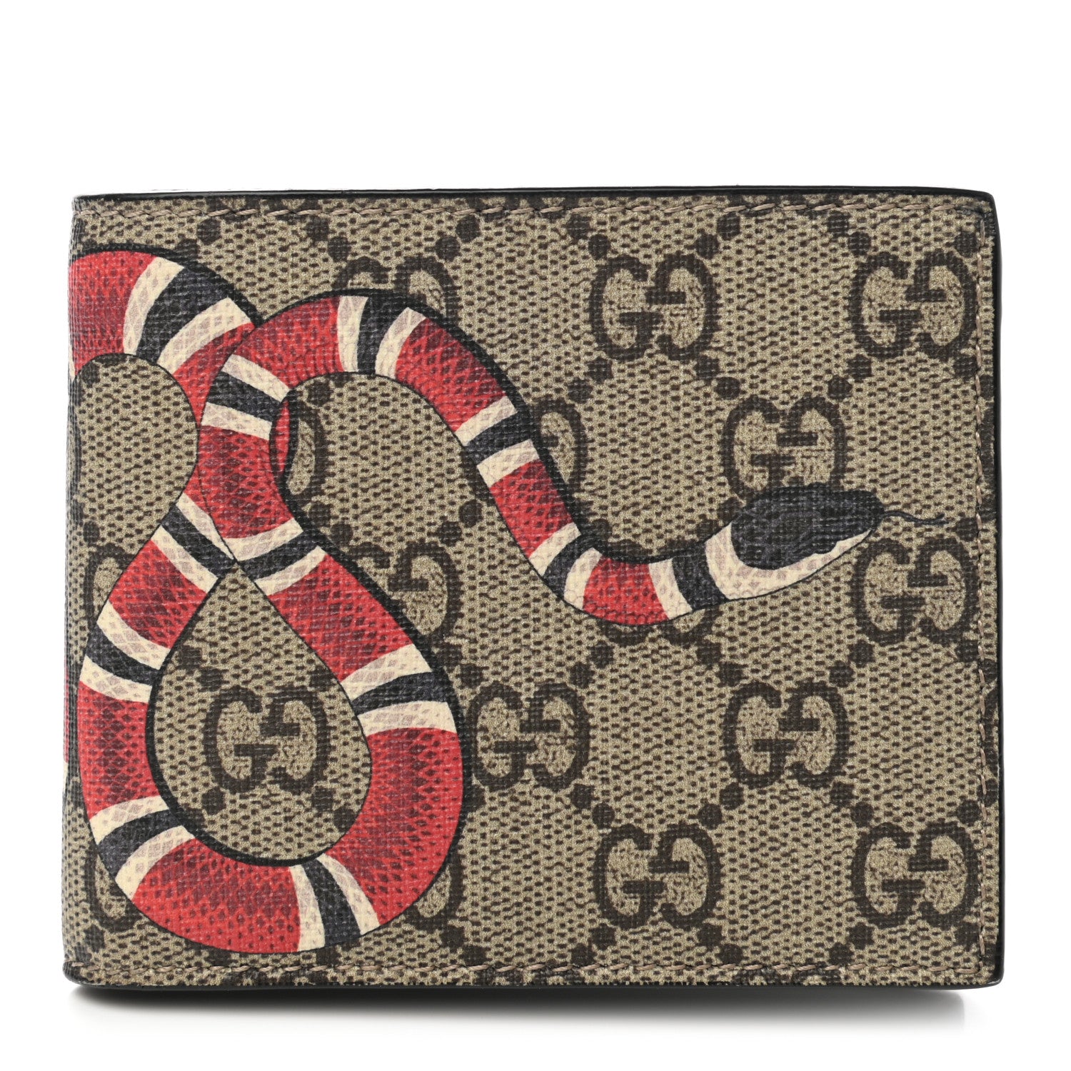 Gucci GG Supreme Monogram Selleria Calfskin Kingsnake Nice Bi-Fold Wallet Beige Ebony Multicolor Black 1 of 8