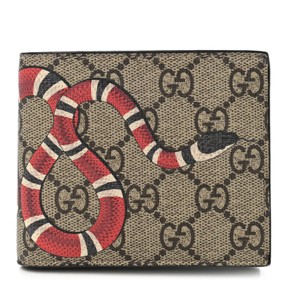 Gucci GG Supreme Monogram Selleria Calfskin Kingsnake Nice Bi-Fold Wallet Beige Ebony Multicolor Black 1 of 8