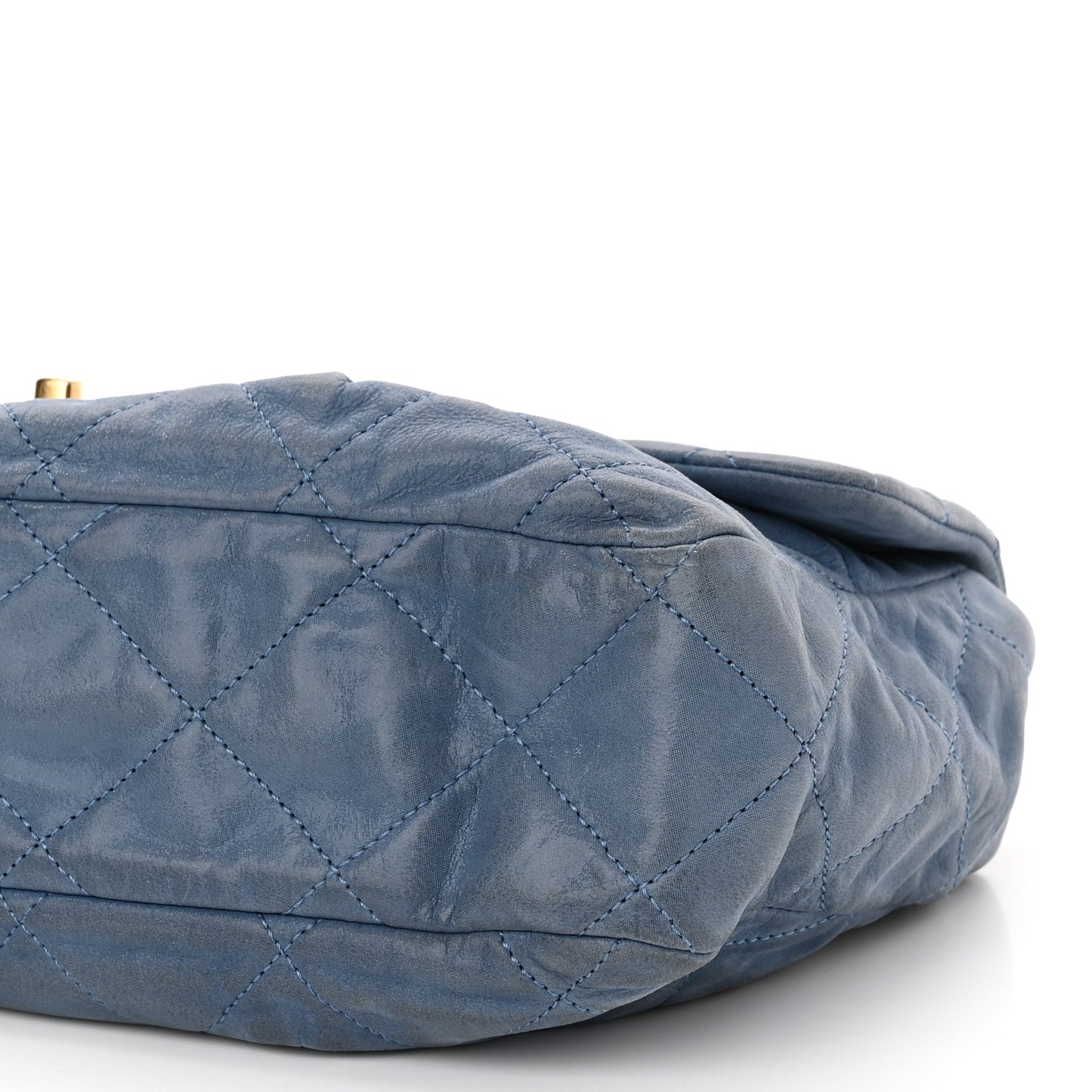 Iridescent Calfskin Large Chic Quilt Flap Dark Blue