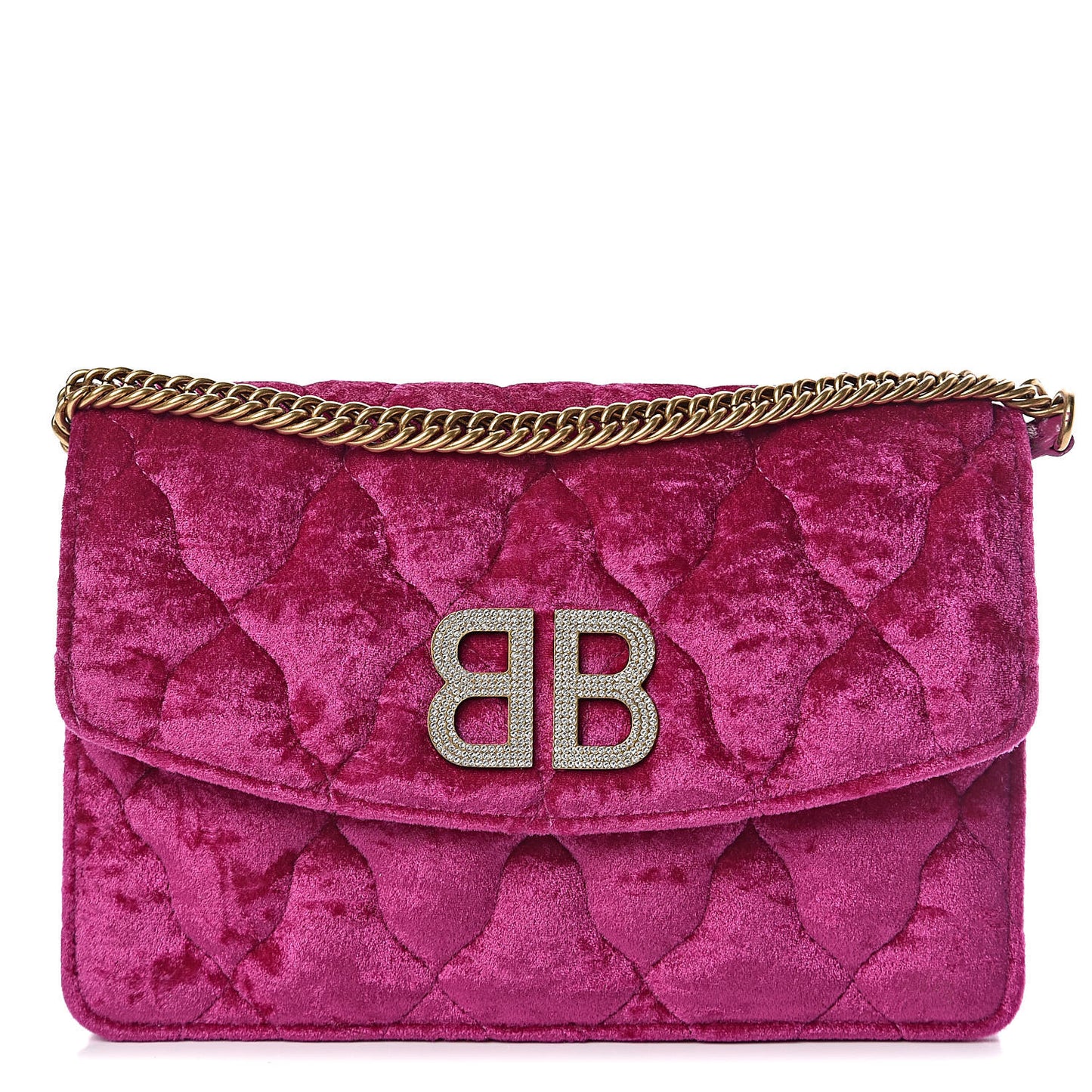 Crushed Velvet Crystal Mattress Quilted BB Wallet On Chain Fuchsia