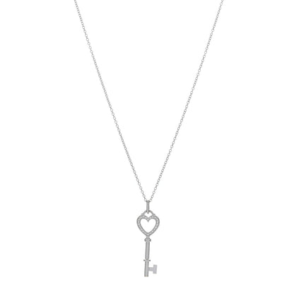 Tiffany 18K White Gold Diamond Mini Heart Key Charm Pendant Link Necklace 1 of 5