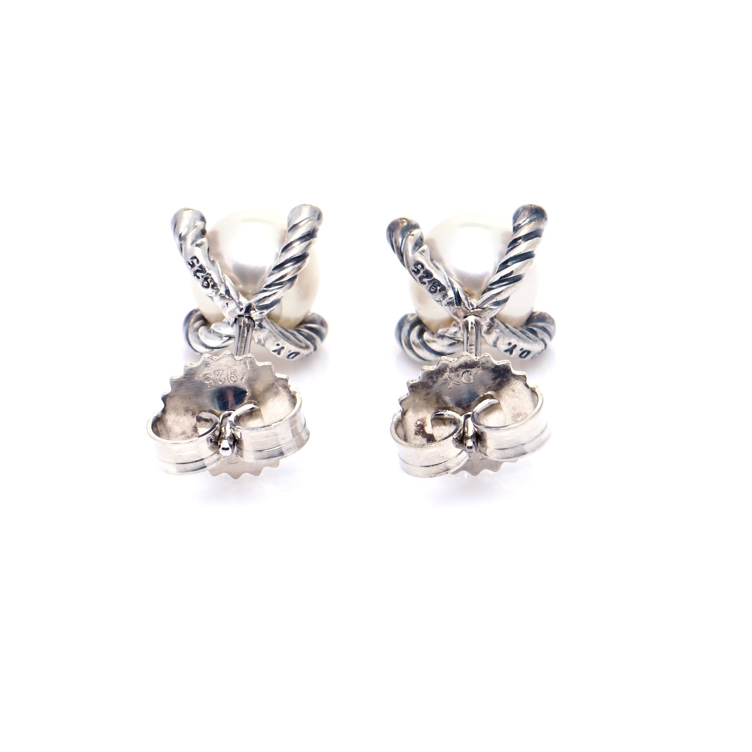 David Yurman Sterling Silver Diamond Pearl 7mm Earrings 3 of 5
