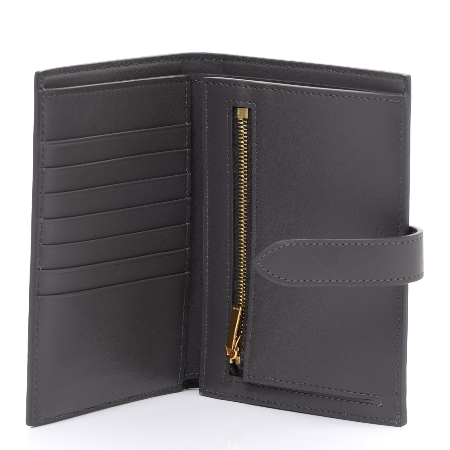 Grained Calfskin Medium Multifunction Strap Wallet Grey