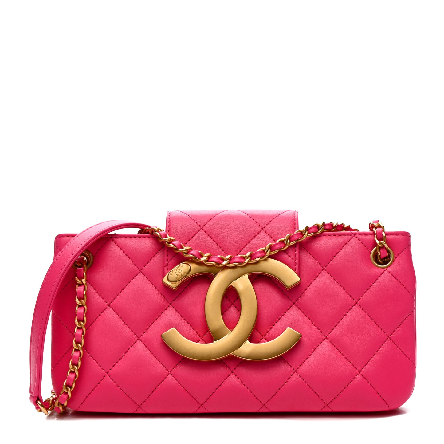 Lambskin Quilted Giant CC Baguette Bag Fuchsia