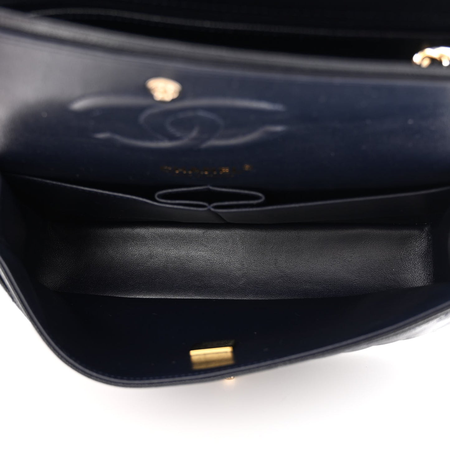 Caviar Quilted Medium Double Flap Dark Blue