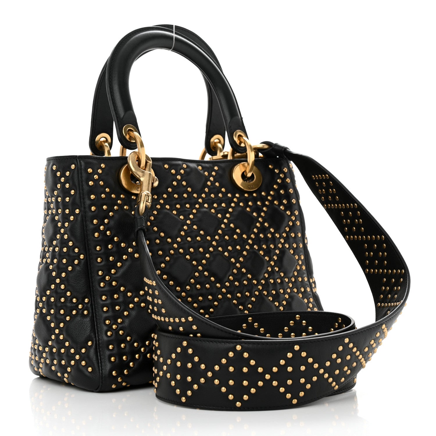 Christian Dior Calfskin Cannage Studded Medium Supple Lady Dior Black 2 of 11