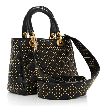 Christian Dior Calfskin Cannage Studded Medium Supple Lady Dior Black 2 of 11