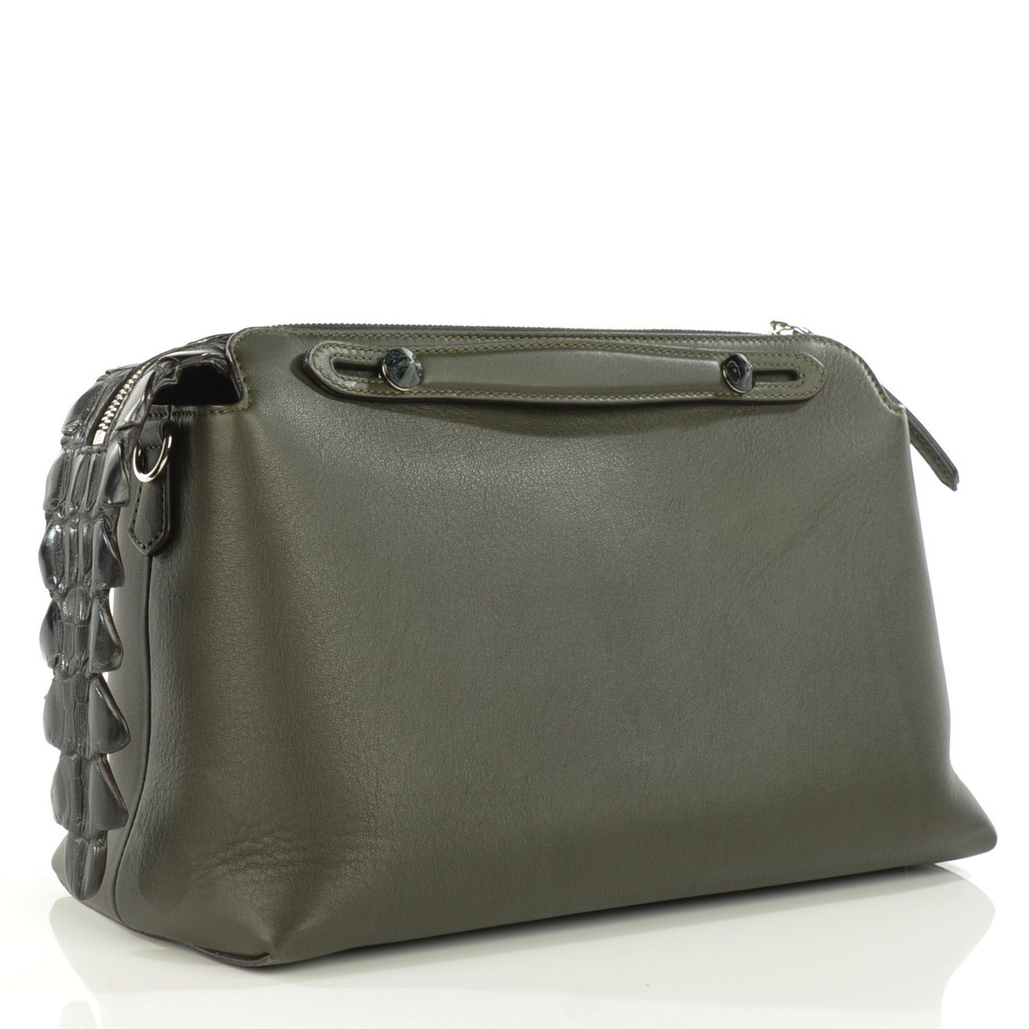 Fendi Vitello Dolce Croc Tail Large By The Way Boston Bag Verde Prato Black 2 of 9