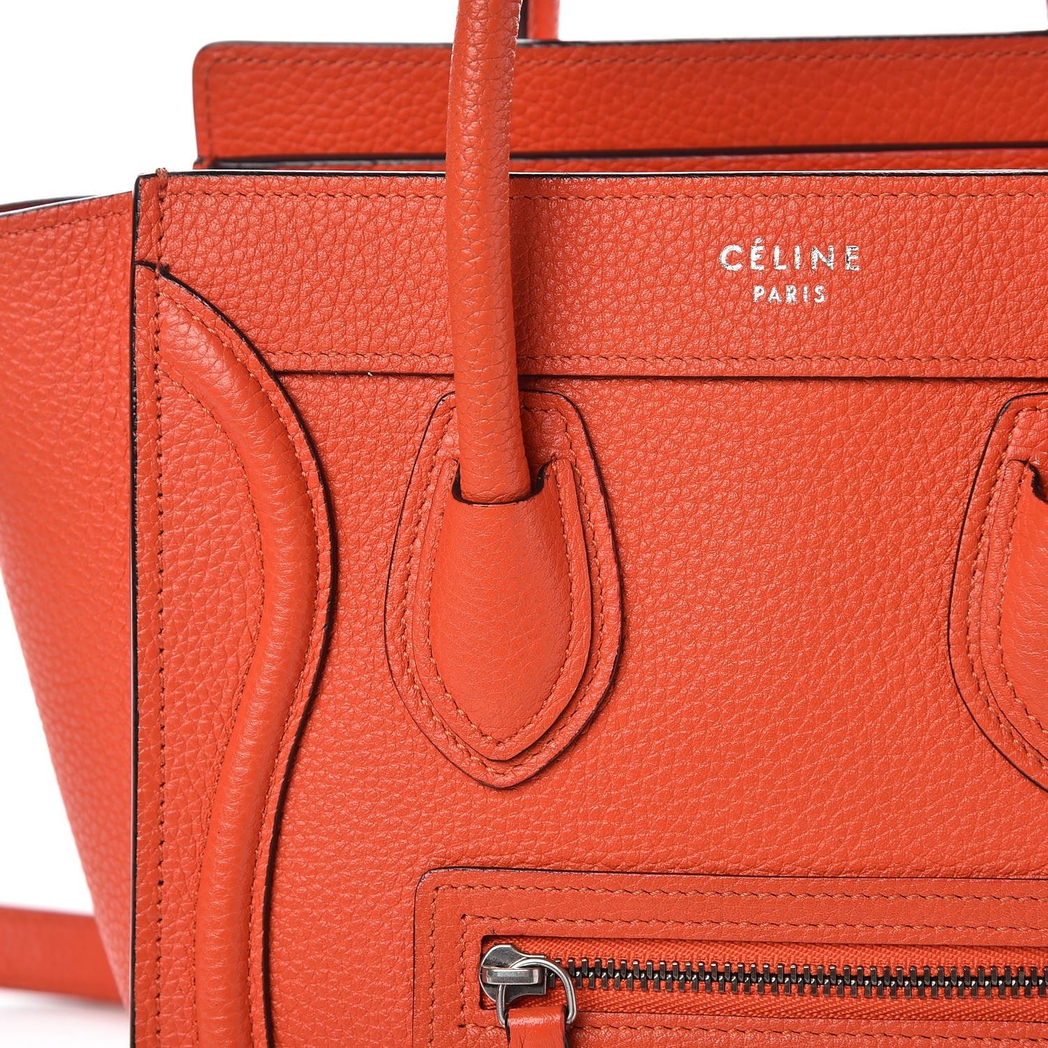 Celine Drummed Calfskin Nano Luggage Vermillion 11 of 15