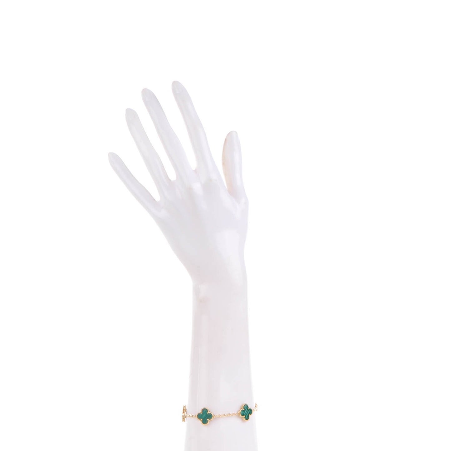 18K Yellow Gold Malachite 5 Motifs Vintage Alhambra Bracelet