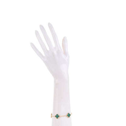 Van Cleef & Arpels 18K Yellow Gold Malachite 5 Motifs Vintage Alhambra Bracelet 2 of 5
