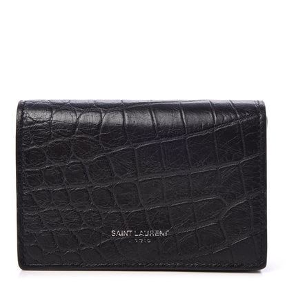 Saint Laurent Calfskin Crocodile Embossed Business Card Case Black 1 of 9