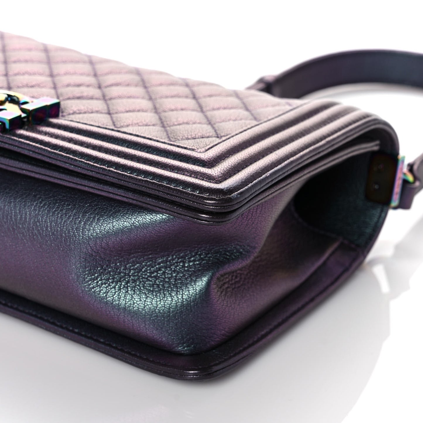 Iridescent Goatskin Quilted Medium Boy Flap Purple