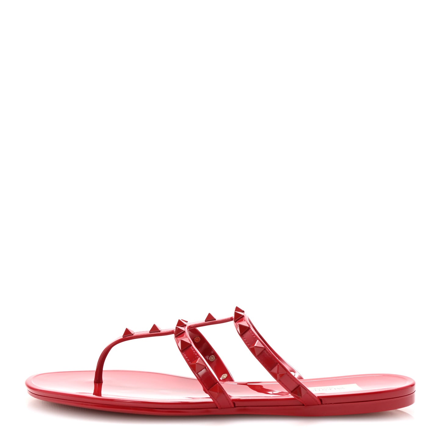 PVC Jelly Monochrome Rockstud Caged Flat Thong Sandals 41 Rosso Valentino