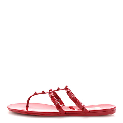 Valentino Garavani PVC Jelly Monochrome Rockstud Caged Flat Thong Sandals 41 Rosso Valentino 1 of 8