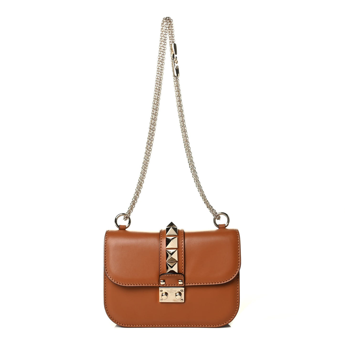 Vitello Small Glam Lock Rockstud Flap Light Cuir