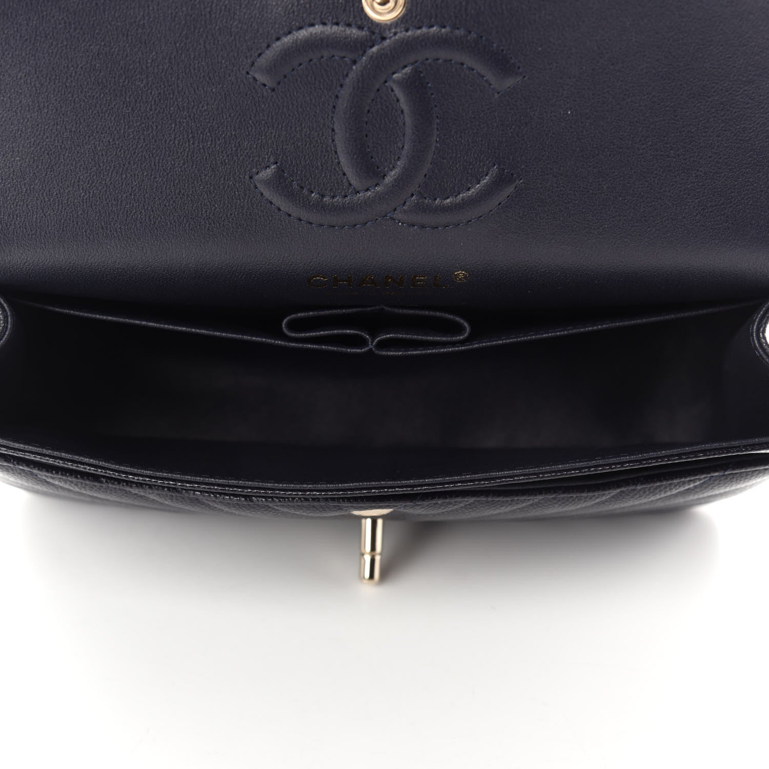 Chanel Caviar Chevron Quilted Small Double Flap Navy Blue 5 of 11