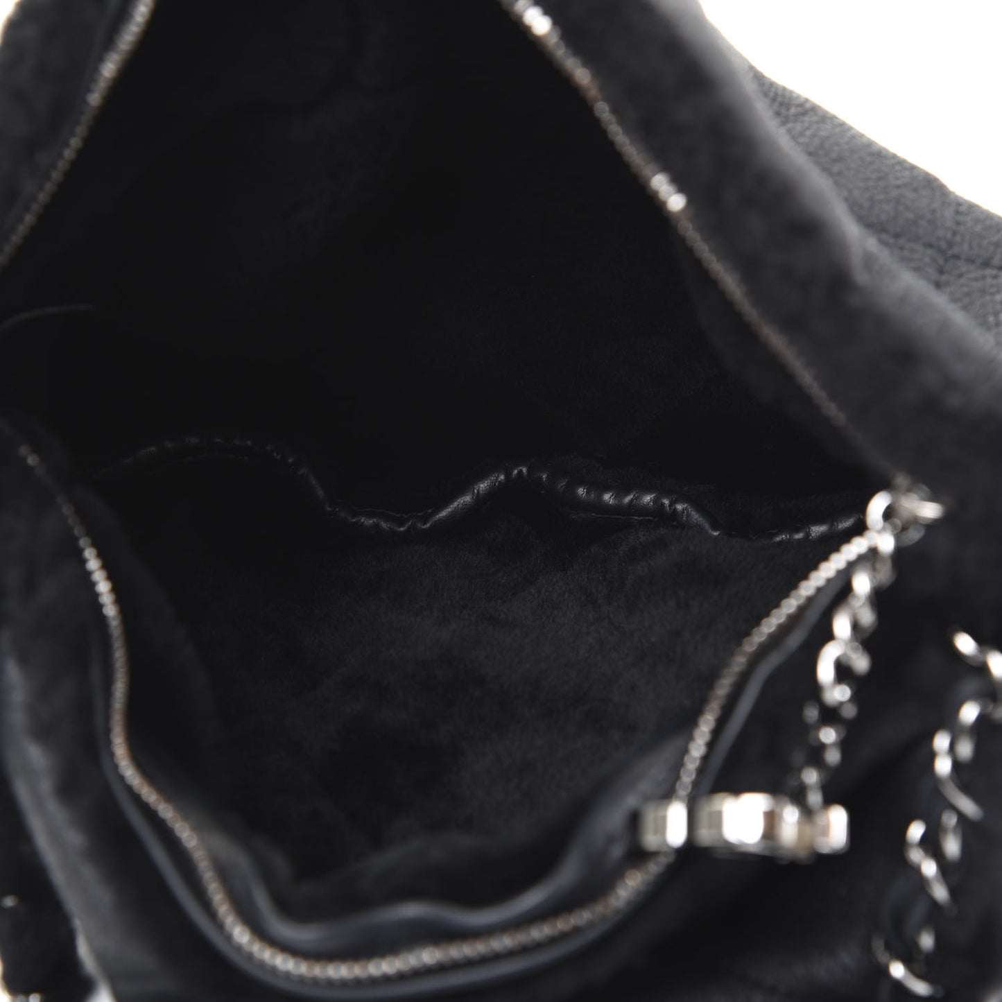 Shearling Suede Lambskin Stitched Hobo Black